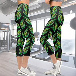 Neon Green Blätter - Fraktal Art, Capri Leggings