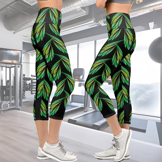 Neon Green Blätter - Fraktal Art, Capri Leggings