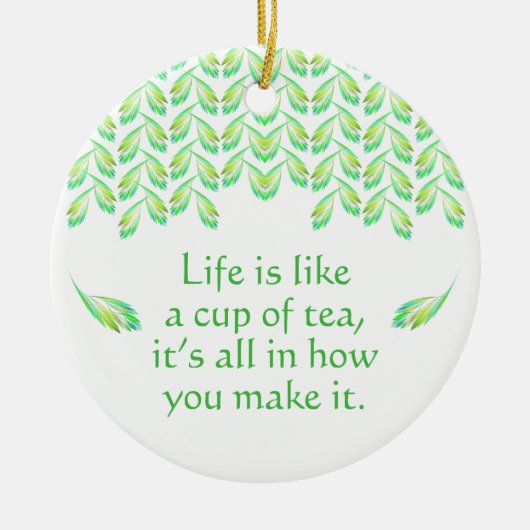 Neon green Blätter - Fraktal Art, irisches Sprichw Keramik Ornament (Vorne)