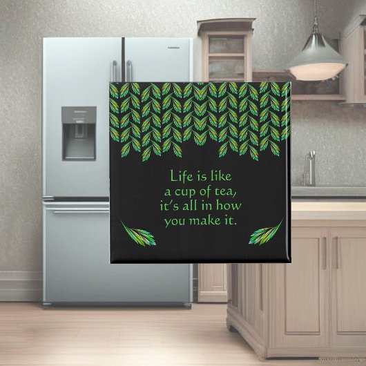 Neon green Blätter - Fraktal Art, irisches Sprichw Magnet