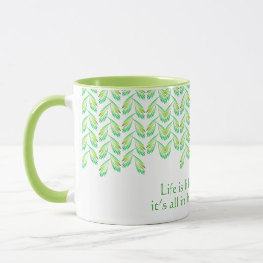Neon green Blätter - Fraktal Art, irisches Sprichw Tasse (Links)