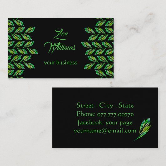 Neon green Blätter - Fraktal Art, modern Visitenkarte (Vorne/Hinten)