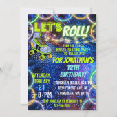 Neon Green Blue Boy Lasse Roll Roller Skaten Party Einladung (Vorderseite)