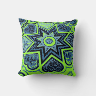 'Neon Green & Blue Liebe' Drehkissen Kissen