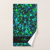 Neon Green Blue Paint Spritzer Monogram Retro Badhandtuch Set (Handtuch)