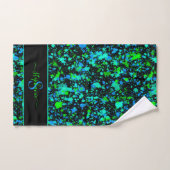 Neon Green Blue Paint Spritzer Monogram Retro Badhandtuch Set (Handtuch)