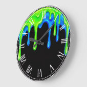 Neon Green & Blue Slime Drip Black Gamer Graffiti  Große Wanduhr (Winkel)