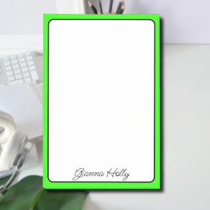 Neon Green Border Minimalistischer Name Post-it Klebezettel