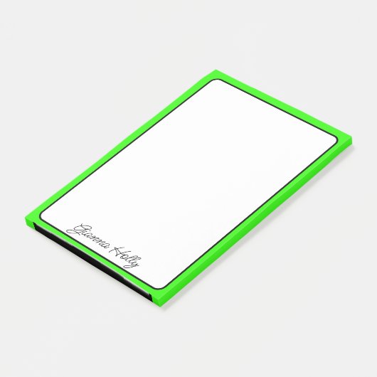 Neon Green Border Minimalistischer Name Post-it Klebezettel (angewinkelt)