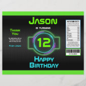 Neon Green Boy Birthday Party Chip Bag Wrapper Flyer (Vorne)