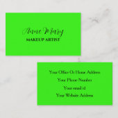 Neon Green Bright Colorful Makeup Artist Salon Visitenkarte (Vorne/Hinten)