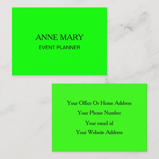Neon Green Bright Colorful Modern Event Planner Visitenkarte (Vorne/Hinten)