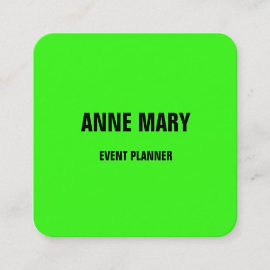 Neon Green Bright Colorful Wedding Event Planner2 Quadratische Visitenkarte (Vorderseite)