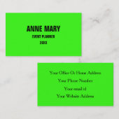 Neon Green Bright farbenfrohe Hochzeitsveranstaltu Visitenkarte (Vorne/Hinten)