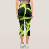 Neon Green Bright Lights Streams Black Capri Leggings (Rückseite)
