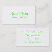 Neon Green Bright Makeup Artist Salon Custom White Visitenkarte (Vorne/Hinten)