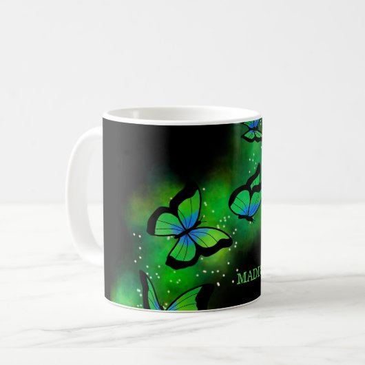 Neon Green Butterflies Kaffeetasse (Vorderseite Links)