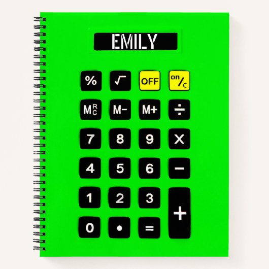 Neon Green Calculator mit Name Notizblock (Vorderseite)