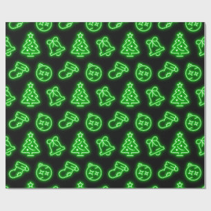 Neon Green Christmas auf Black Geschenkpapier