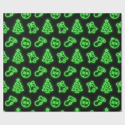 Neon Green Christmas auf Black Geschenkpapier (Flach)