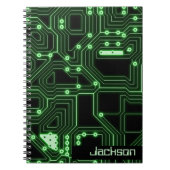 Neon Green Circuit Board | Personalisierte Spirale Notizblock (Vorderseite)