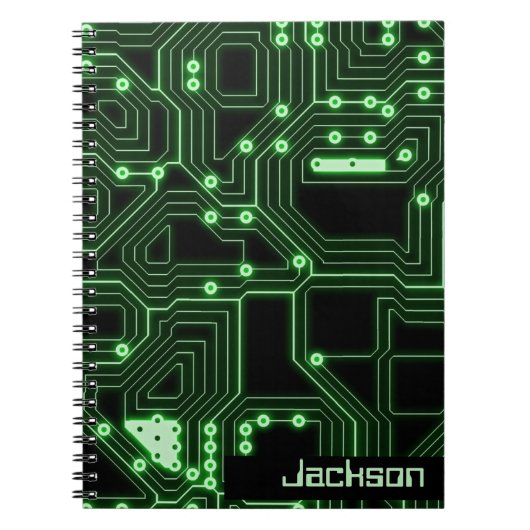 Neon Green Circuit Board | Personalisierte Spirale Notizblock (Vorderseite)