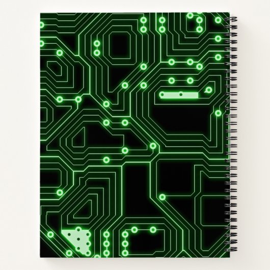 Neon Green Circuit Board | Personalisierte Spirale Notizblock (Rückseite)
