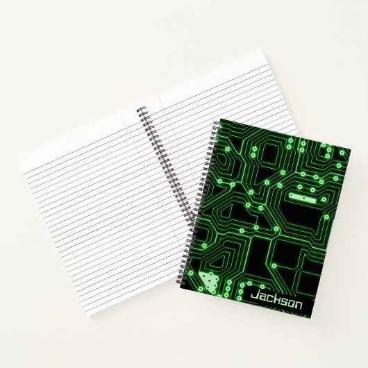 Neon Green Circuit Board | Personalisierte Spirale Notizblock (Innenseite)