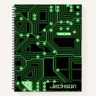 Neon Green Circuit Board   Personalisierte Spirale Notizblock