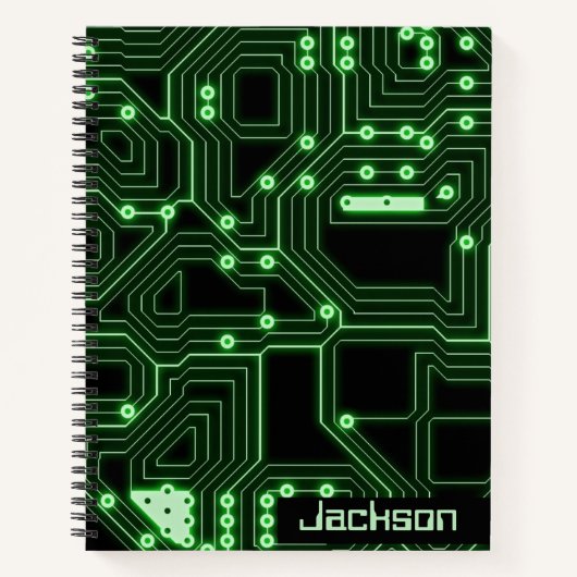 Neon Green Circuit Board | Personalisierte Spirale Notizblock (Vorderseite)