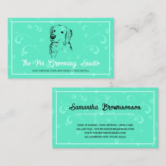 Neon Green Classy Art Haustier Hund Golden Retriev Visitenkarte (Vorne/Hinten)