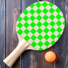 Neon Green & Cream Checker Tischtennis Schläger