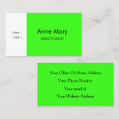 Neon Green Custom Logo Makeust Artist Salon Modern Visitenkarte (Vorne/Hinten)