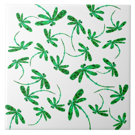 Neon Green Dragonfly Frenzy Fliese (Vorderseite)