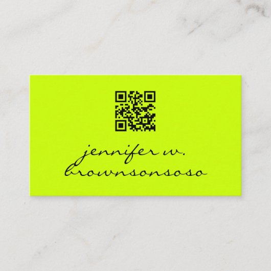 Neon green einfacher Qr-Code Visitenkarte (Vorderseite)