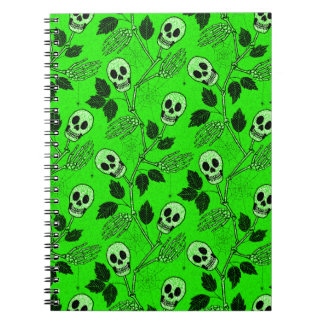 Neon Green Floral Gothic Skull Notizblock