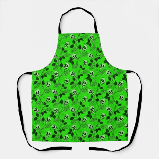 Neon Green Floral Gothic Skull Schürze (Vorderseite)