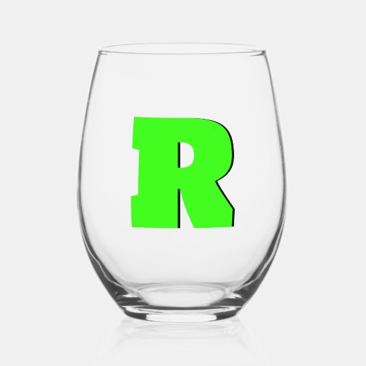 Neon Green Funny Modern Monogram Initial Letter Weinglas Ohne Stiel (Vorderseite)