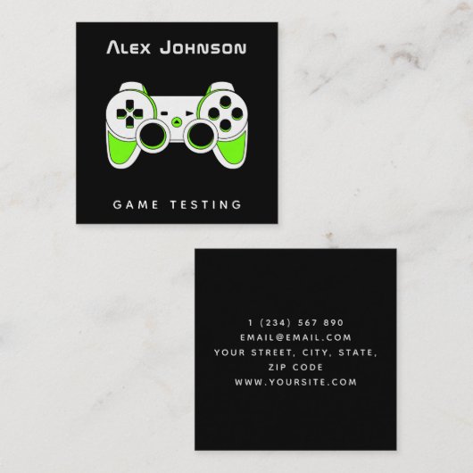 Neon Green Game Testing Tester Developer Joypad Quadratische Visitenkarte (Vorne/Hinten)