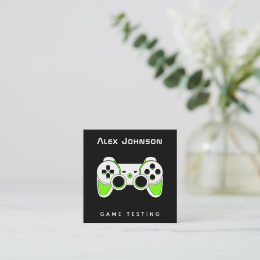 Neon Green Game Testing Tester Developer Joypad Quadratische Visitenkarte (Stehend Vorderseite)