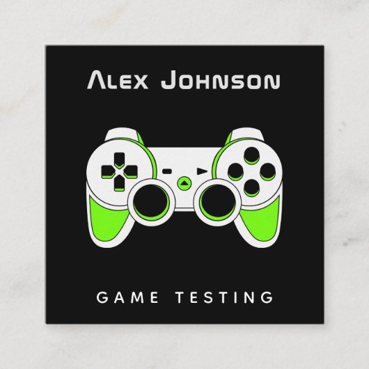 Neon Green Game Testing Tester Developer Joypad Quadratische Visitenkarte (Vorderseite)