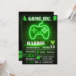 Neon Green Gamer Geburtstagsparty Einladung