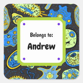 Neon Green Germs Kids Name Tag Personalisiert Quadratischer Aufkleber