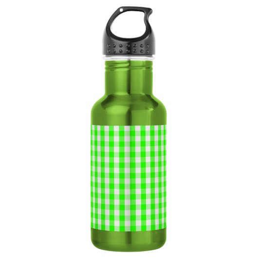 Neon Green Gingham Pattern von Shirley Taylor Edelstahlflasche (Vorderseite)