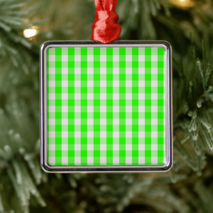 Neon Green Gingham Pattern von Shirley Taylor Silbernes Ornament