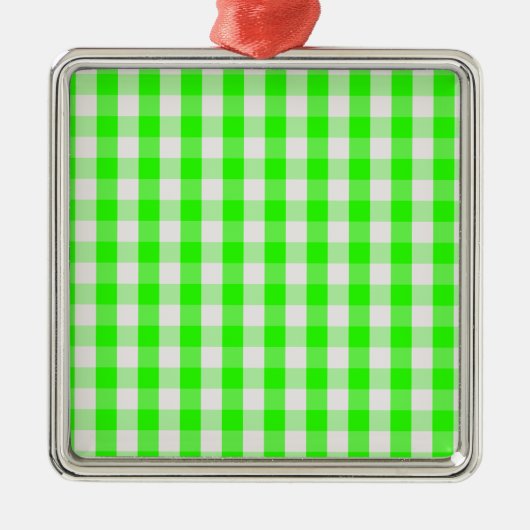 Neon Green Gingham Pattern von Shirley Taylor Silbernes Ornament (Vorne)