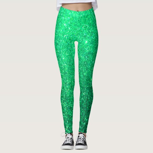 Neon Green Glitzer Funkelnd farbenfrohe Bright Gir Leggings (Vorderseite)