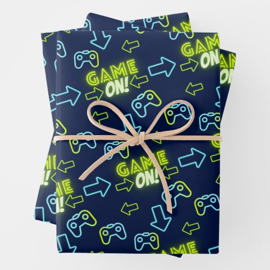 Neon Green Glow Dark Blue Game auf Controller Game Geschenkpapier Set (Beispiel)
