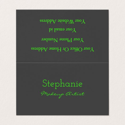 Neon Green Gray Custom Color Makeup Artist Salon Visitenkarten (Außenseite Aufgefaltet)