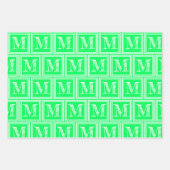 Neon Green Hahnentrittmuster Monogram Polka Dot Geschenkpapier Set (Vorderseite 2)